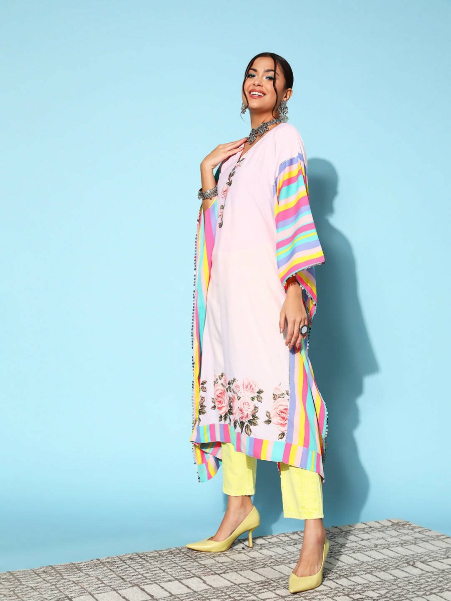 Ahalyaa Women Lovely Pink Crepe Vacation Stripes Kurta | Grocsy