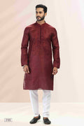 Raivat Ethnic Linen Cotton Pintux Work Kurta Pajama In Maroon Colour | Grocsy