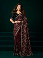 Joban Fashion Maroon Net Party Wear Sarees | Grocsy