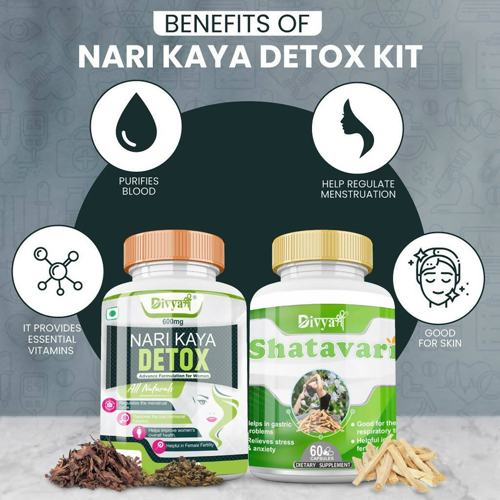 Divya Shree Nari Kaya Detox Capsule and Shatavari Capsule Combo | Grocsy