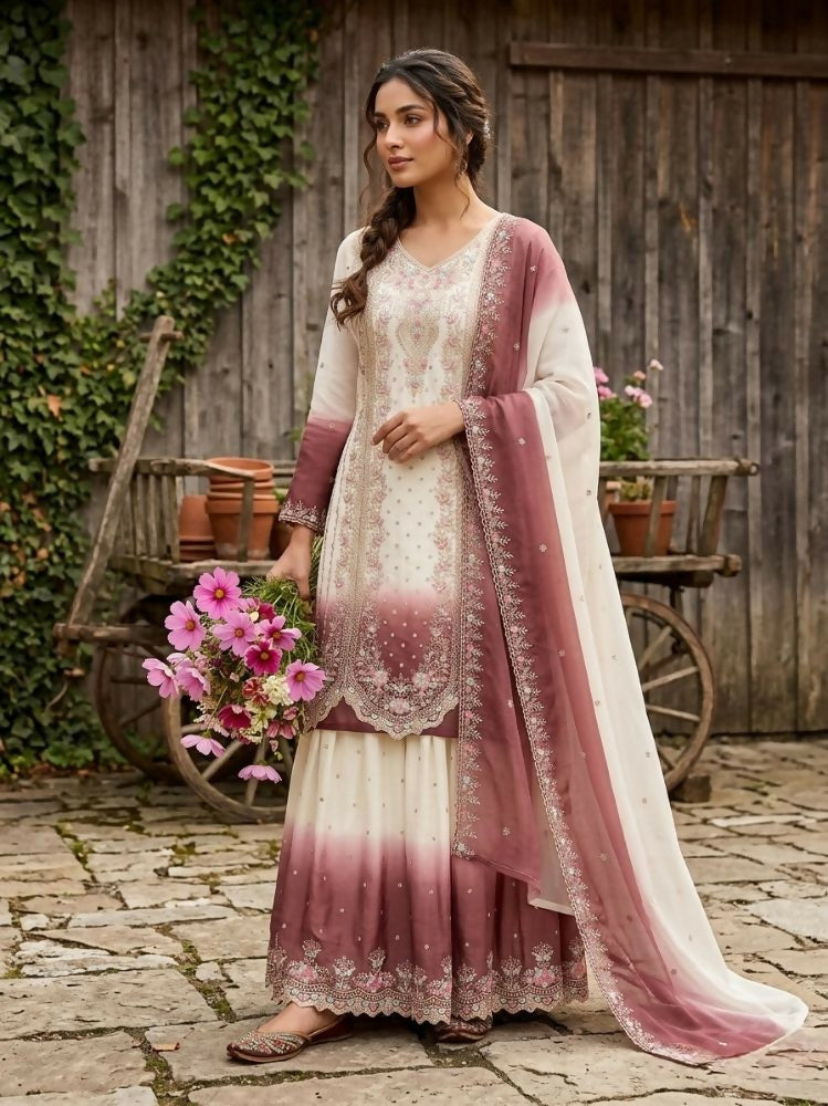 Teeya Creation New Trending Heavy Dual Tone Peding Star Georgette Pink Kurta Set | Grocsy