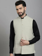 Even Apparels Self-Design Waistcoat With Welt Pockets - Beige | Grocsy