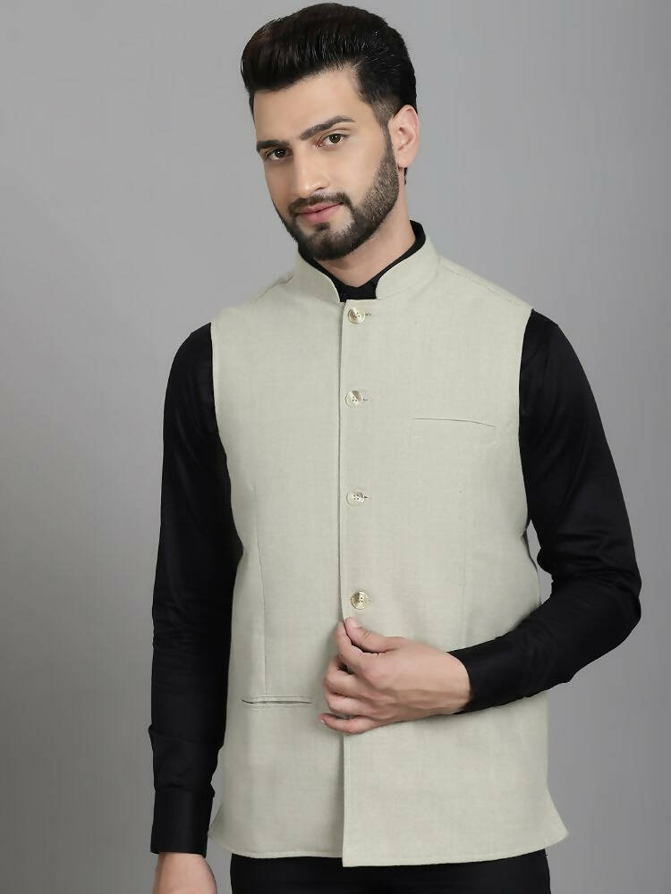 Even Apparels Self-Design Waistcoat With Welt Pockets - Beige | Grocsy