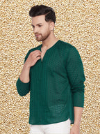 Even Apparels Men's Pure Cotton Green Kurta | Grocsy
