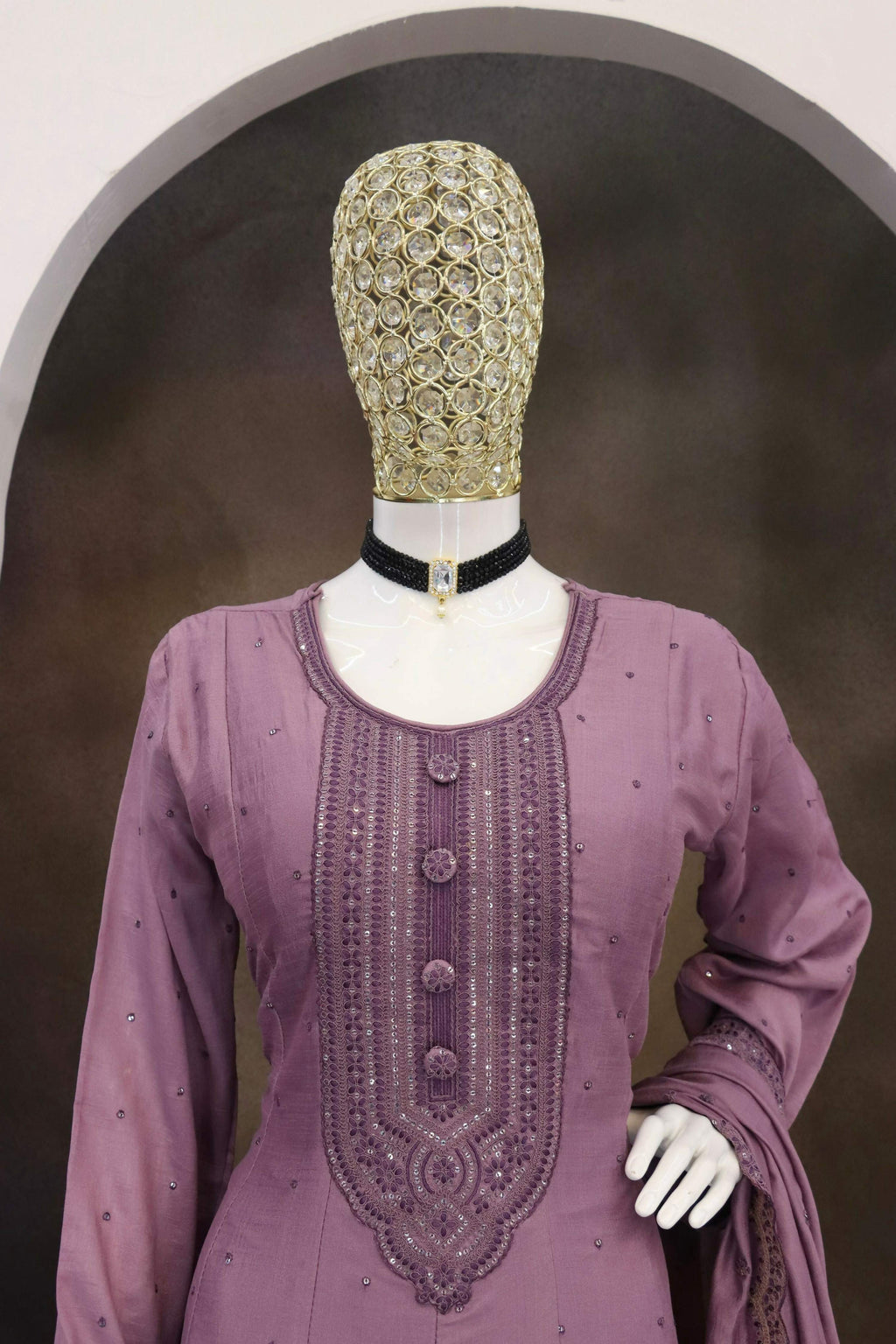 Teeya Creation Onion Color Heavy Vichitra Silk Embroidery Work Long Gown | Grocsy