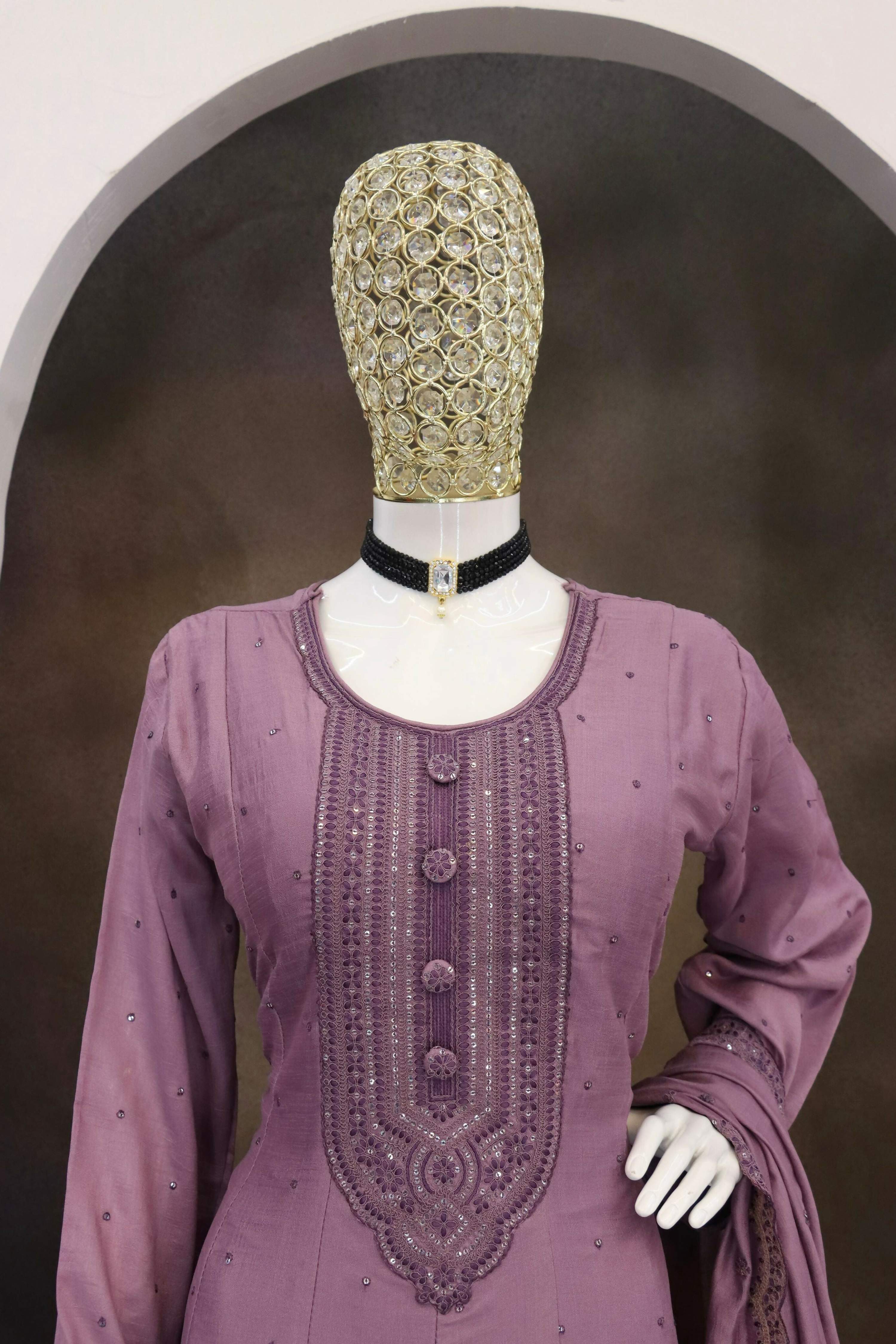 Teeya Creation Onion Color Heavy Vichitra Silk Embroidery Work Long Gown | Grocsy
