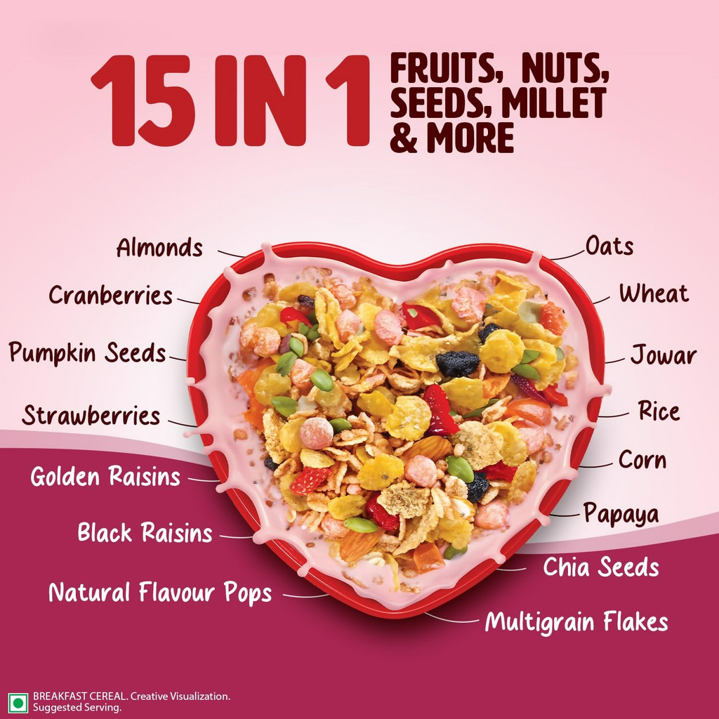 Saffola Muesli Fruit & Nut Berry Crunch with Flavour Pops | Grocsy