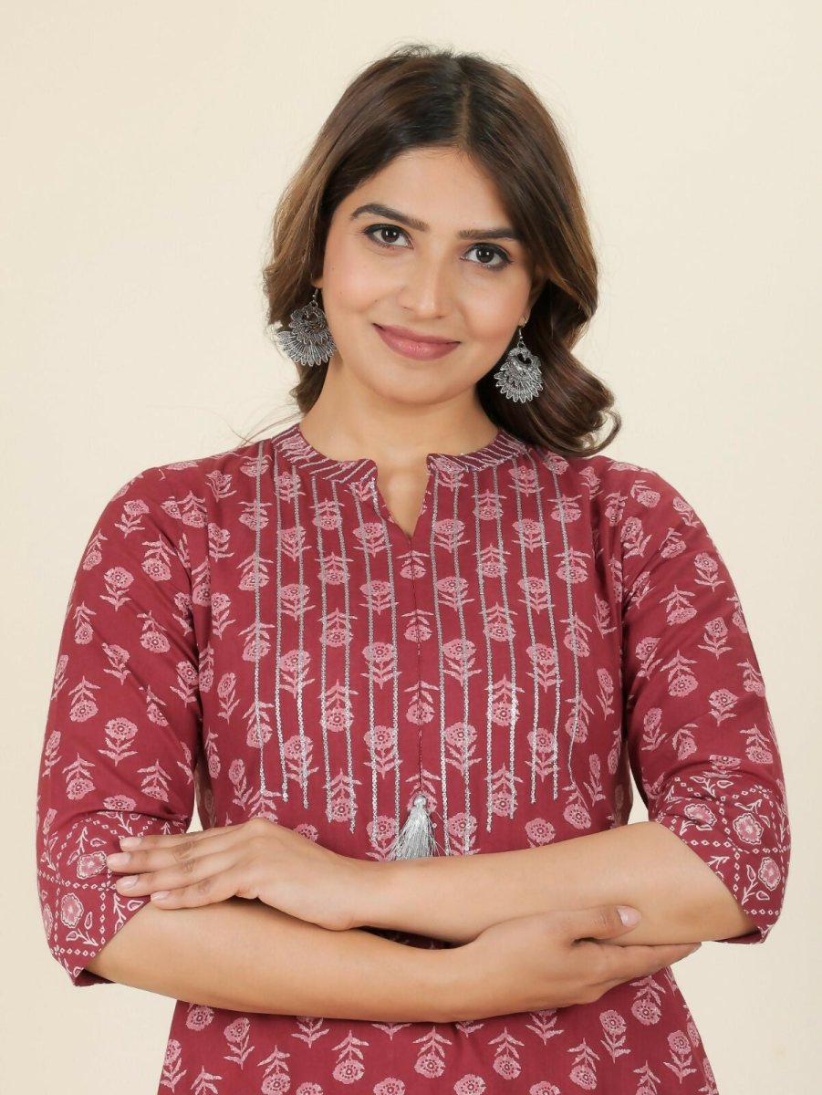 Aramya Straight Soft Cotton Block Print Women's Kurta Set - Pink | Grocsy