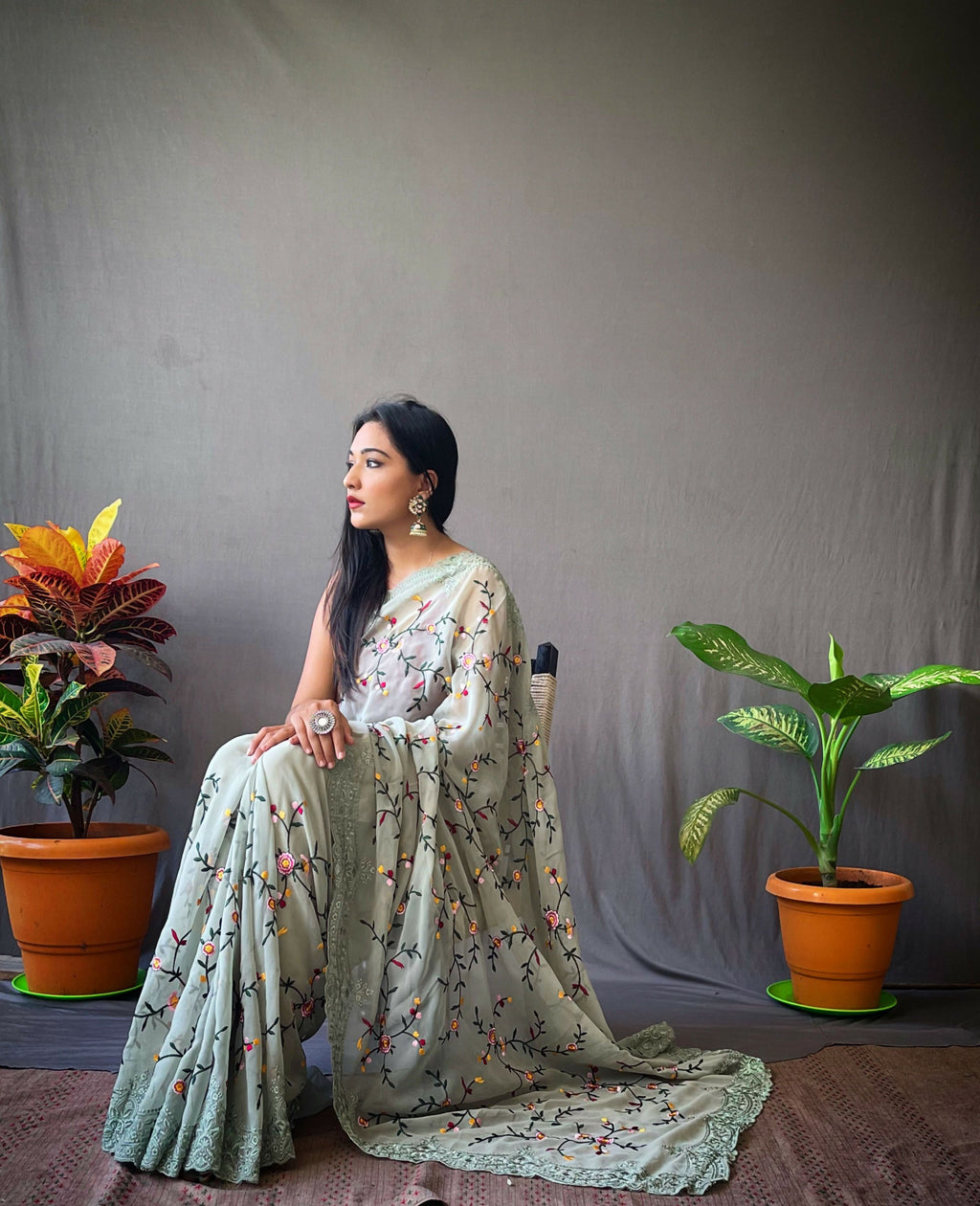 Vamsee Pearl 1 Pista Georgette Saree | Grocsy