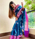 DEIANA'S Beautiful Designer Golden zari Soft Lichi Silk Saree - Blue | Grocsy