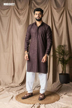 Dark Brown Rayon Thread Embroidery Work Kurta Set - Mahotsav | Grocsy