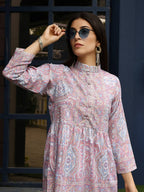 Light Pink Rayon Floral Printed Top with Matching Bottom - Eesha | Grocsy