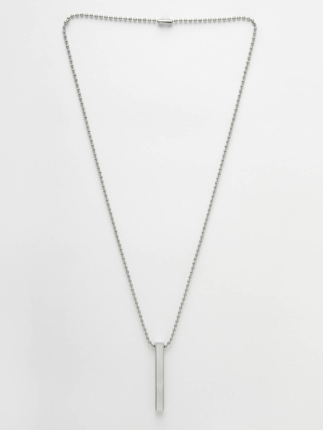 NVR Men's Silver Rhodium Plated Bar Pendant & Chain | Grocsy