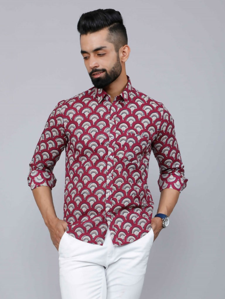 Miravan Men's Cotton Maroon Floral Printed Slim Fit Shirt | Grocsy