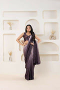 Wine Satin Pedding Designer, Printed Party Wear Ready To Wear Saree - Femina | Grocsy