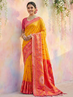 Anaita D Yellow Soft Silk Printed Saree With Blouse | Grocsy