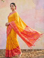 Anaita D Yellow Soft Silk Printed Saree With Blouse | Grocsy