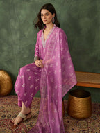 The52 Women's Gorgeous Rayon Fabric Printed Work Straight Kurta Pant and Dupatta Set | Grocsy