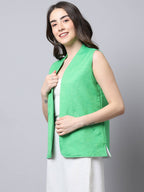Even Apparels Green Polyblend Open Front Women's Waistcoat | Grocsy