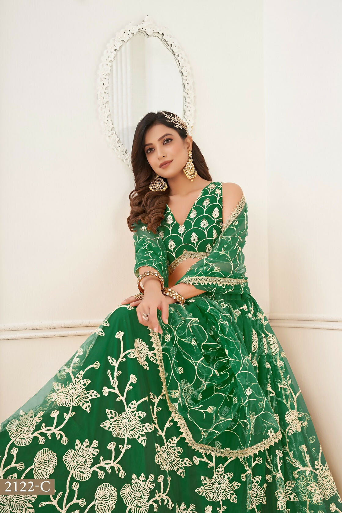 Eilara Women'S Green Butterfly Net With Sequins And Embroidery Work Lehenga Choli For Wedding | Grocsy