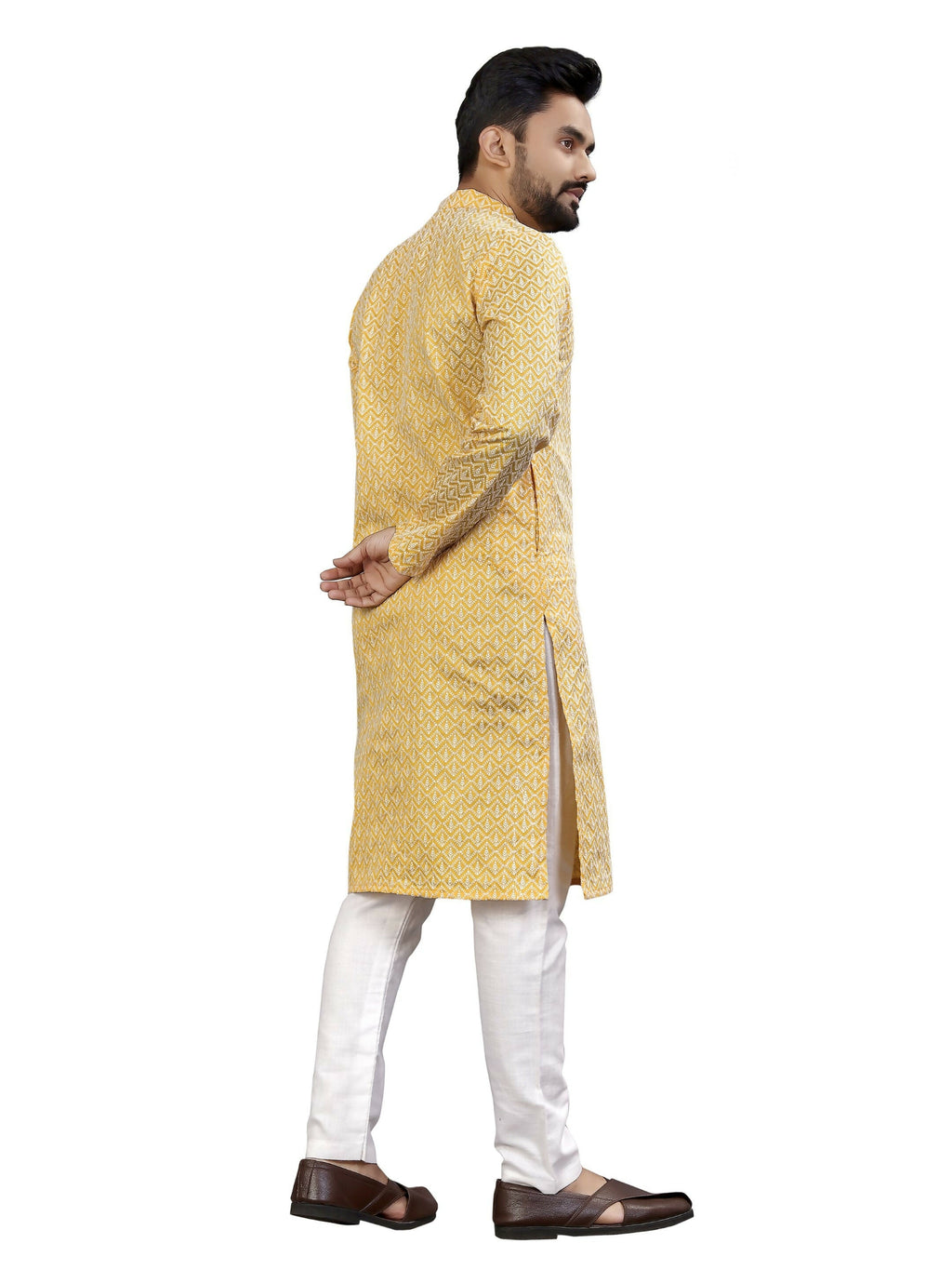 Anaita Yellow Lucknowi Work Silk Straight Kurta | Grocsy