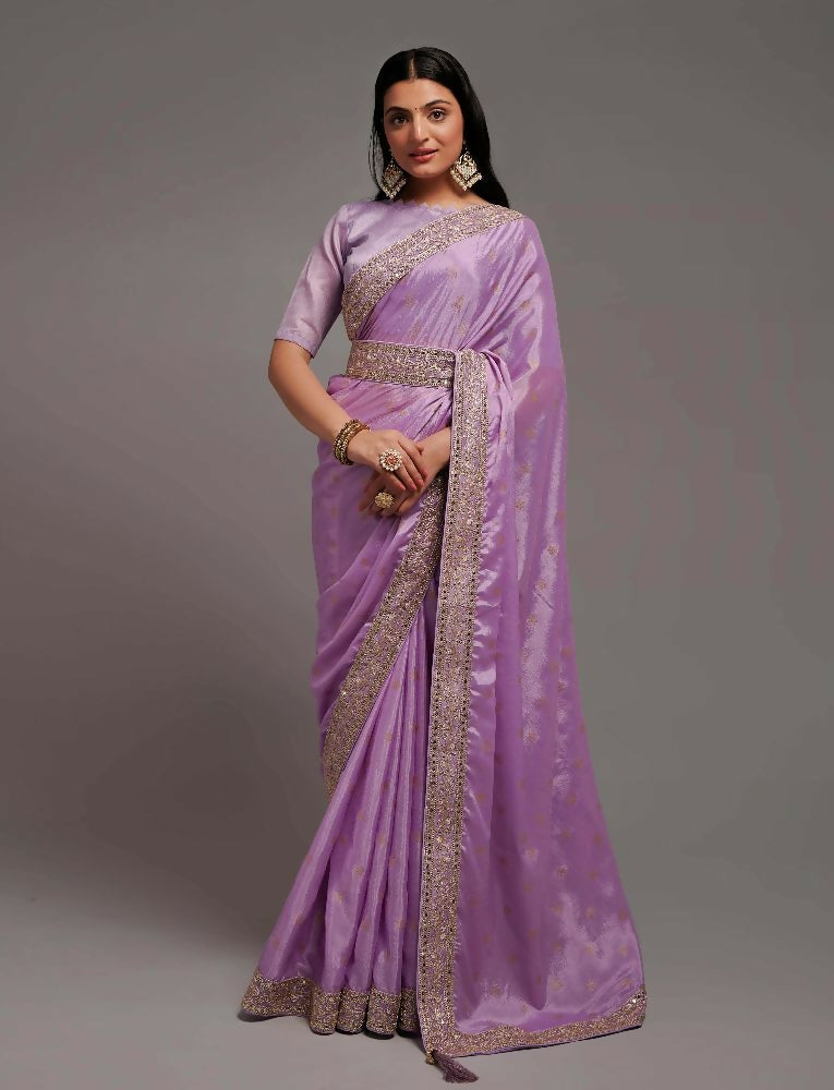 PR Fashion Onion Chinon Embroidery Lace Saree | Grocsy