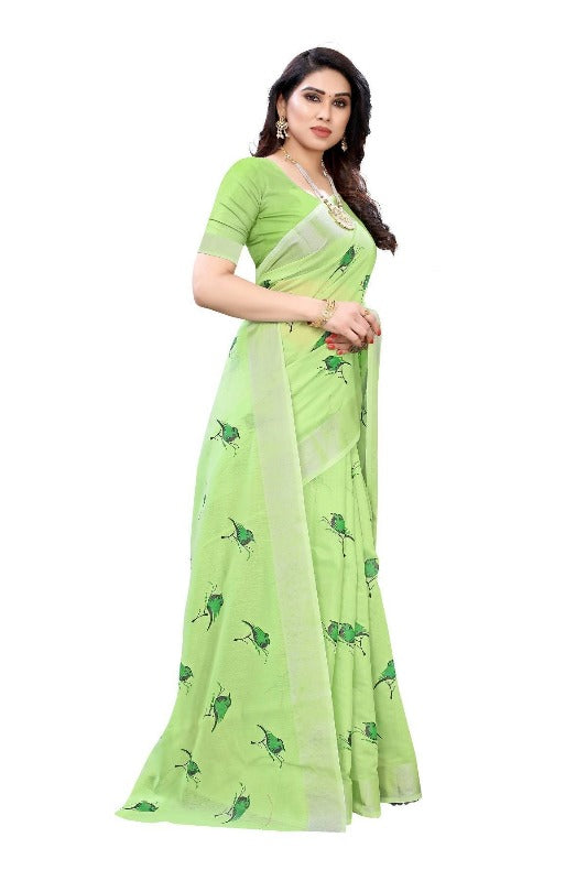 Vamika Parrot Green Chanderi Designer Saree (SERIN PARROT GREEN) | Grocsy