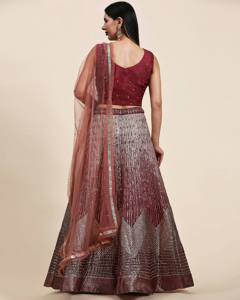 Maroon Organza Mirror With Coding Work Lehenga Choli with Dupatta - Tanya | Grocsy