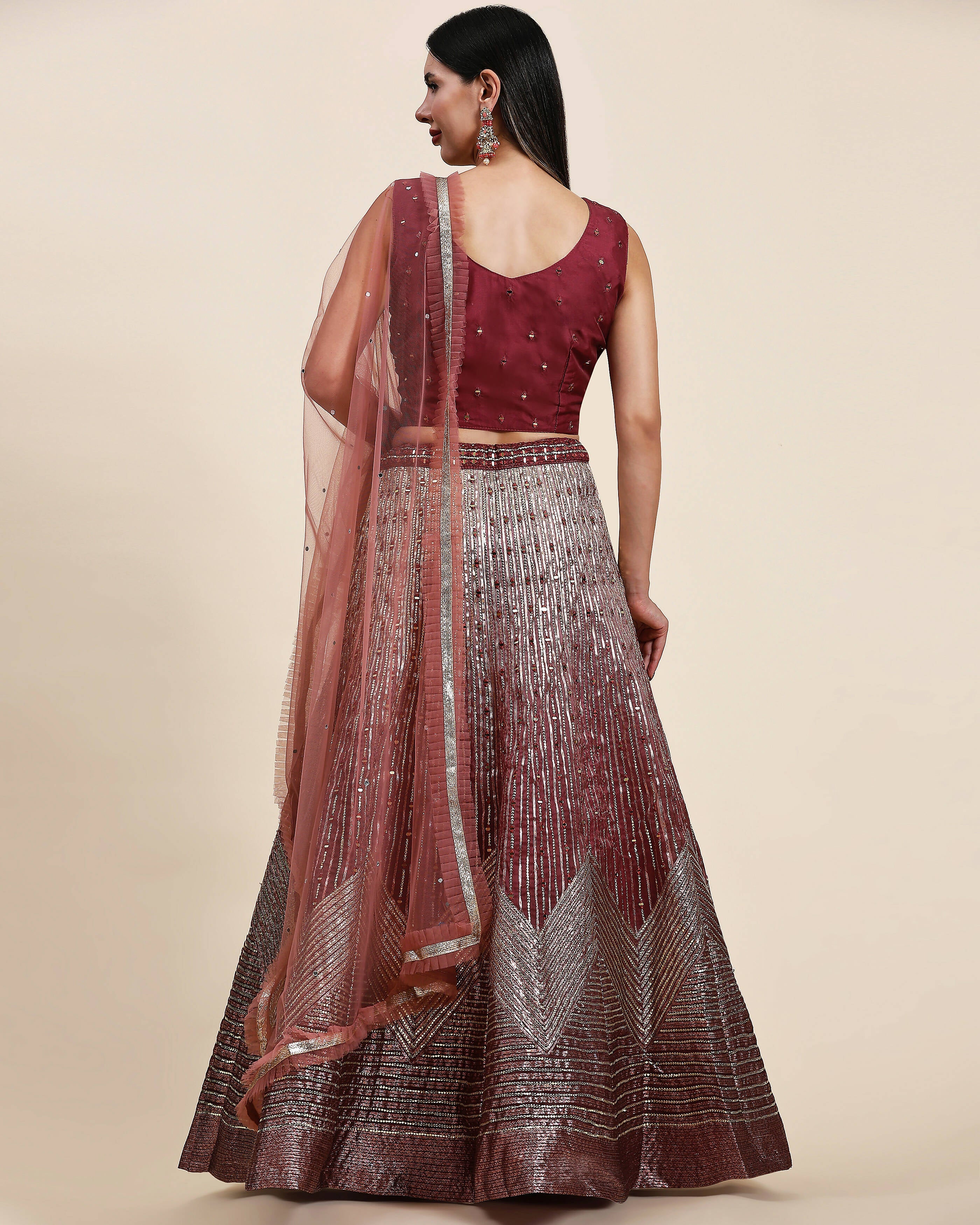 Maroon Organza Mirror With Coding Work Lehenga Choli with Dupatta - Tanya | Grocsy