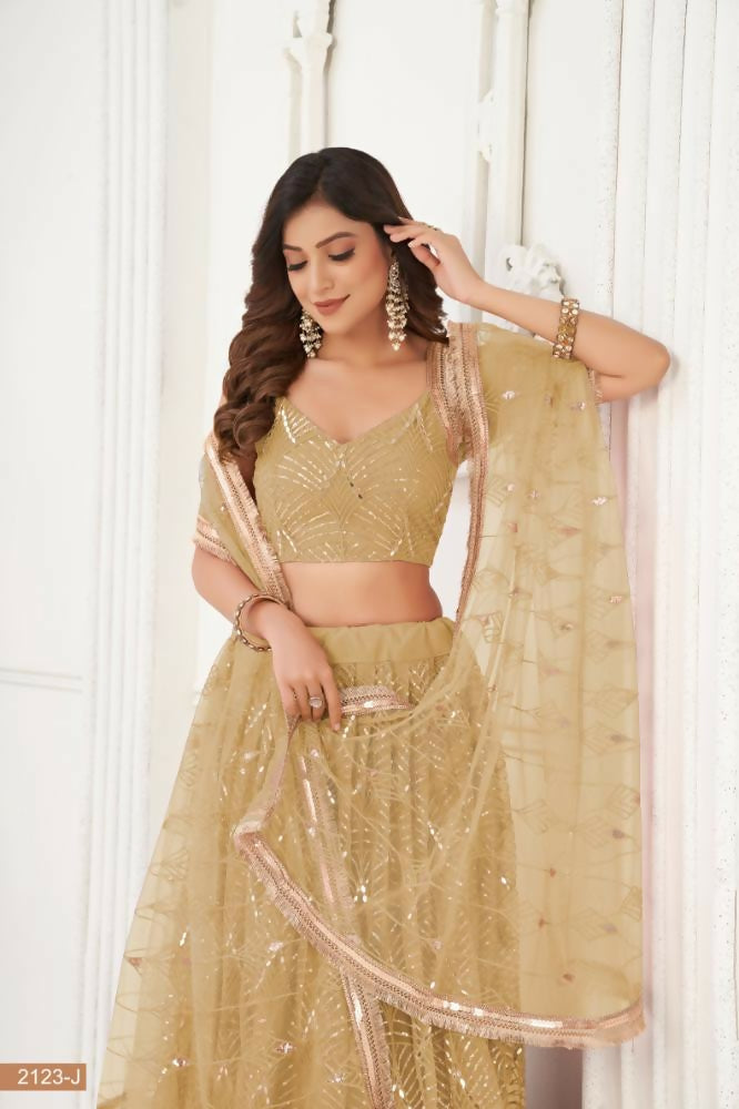 Aastha Fashion Chiku Butterfly Net Tone To Tone Thread Work, Sequence Work And Original Mirror Work Embroidery Wedding Wear Lehenga Choli | Grocsy