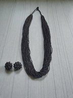 Inhanns Rangsaaz 20-Layer Luxe Long Beaded Necklace (With Optional Statement Earrings) - Black With Earring Long 20 Layer | Grocsy