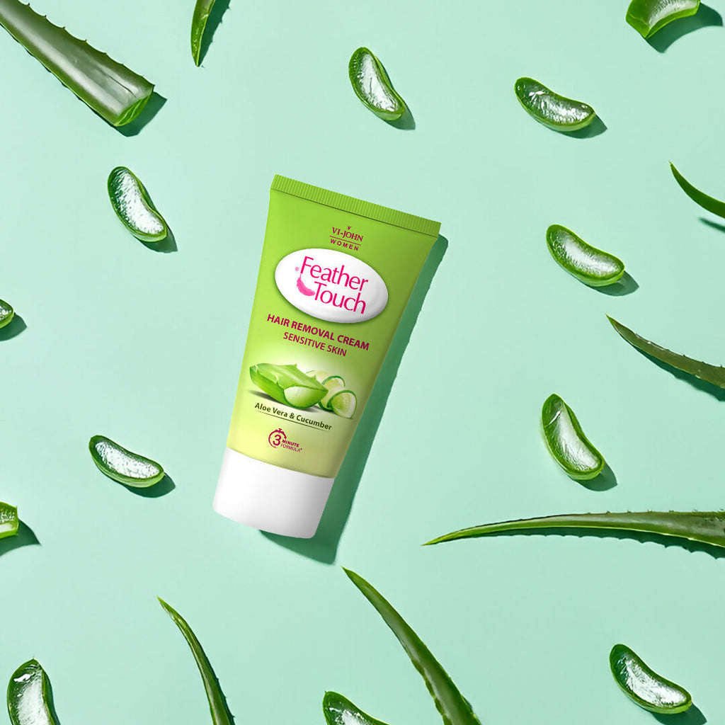 VI-JOHN Feather Touch Cucumber & Aloevera Hair Removal Cream for Women for Sensitive Skin Suitable for Legs, Underarms, Bikini Line, Arms | Grocsy