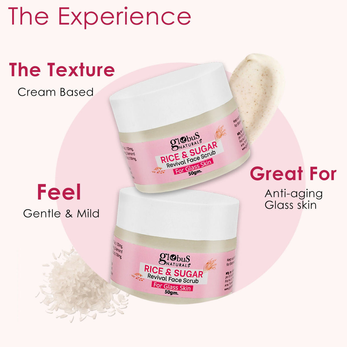 Globus Naturals Rice & Sugar Revival Face Scrub, For Korean Glass Skin | Grocsy