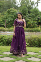 Vastranavya Premium Designer Faux Blooming with Embroidery Zari Sequins work Gown - Purple | Grocsy