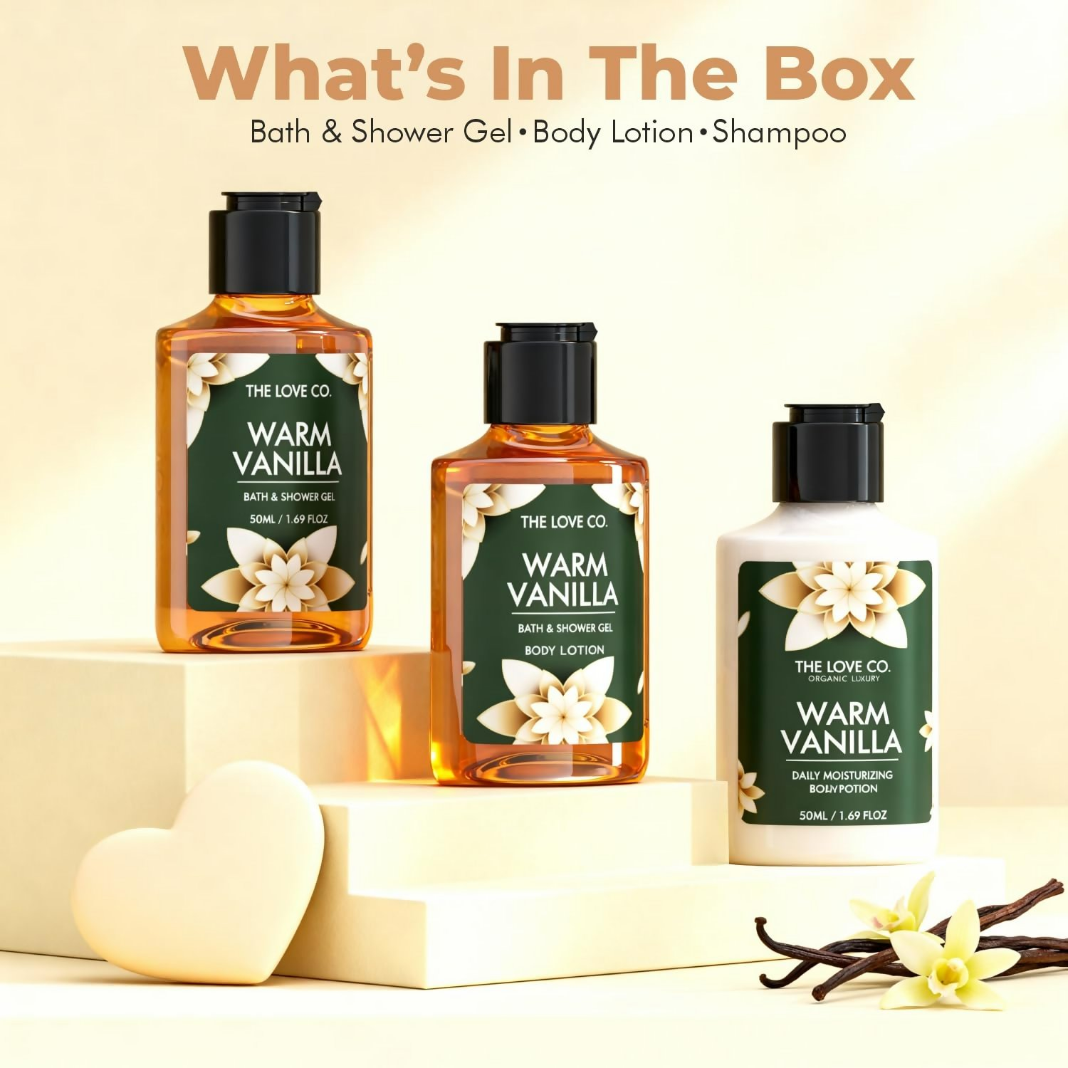 The Love Co. Warm Vanilla Bath & Body Gift Set Kit | Grocsy