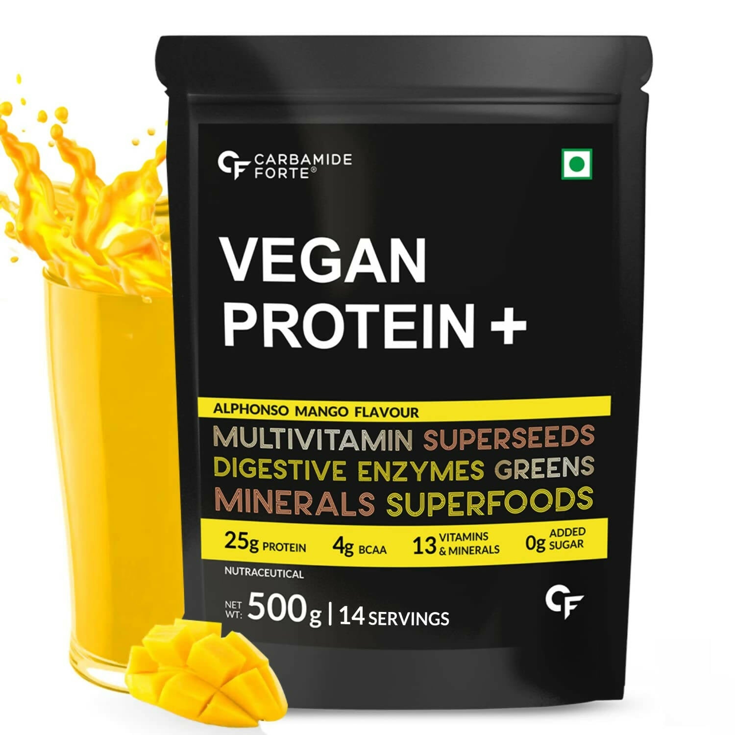 Carbamide Forte Vegan Protein+ Powder - Alphonso Mango Flavour | Grocsy