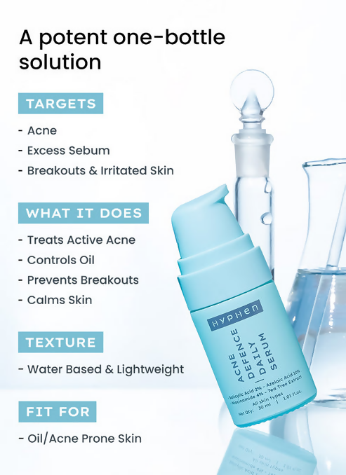Hyphen By Kriti Sanon Acne Defence Daily Serum With 2% Salicylic Acid Treats Active Acne Prevents Breakouts | Grocsy