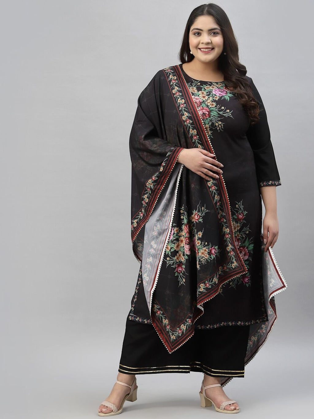 Sztori Floral Printed Regular Kurta With Palazzos & Dupatta | Grocsy