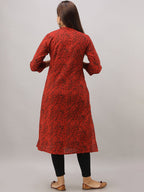HERE&NOW Maroon Mandarin Collar Floral Straight A-Line Kurta | Grocsy