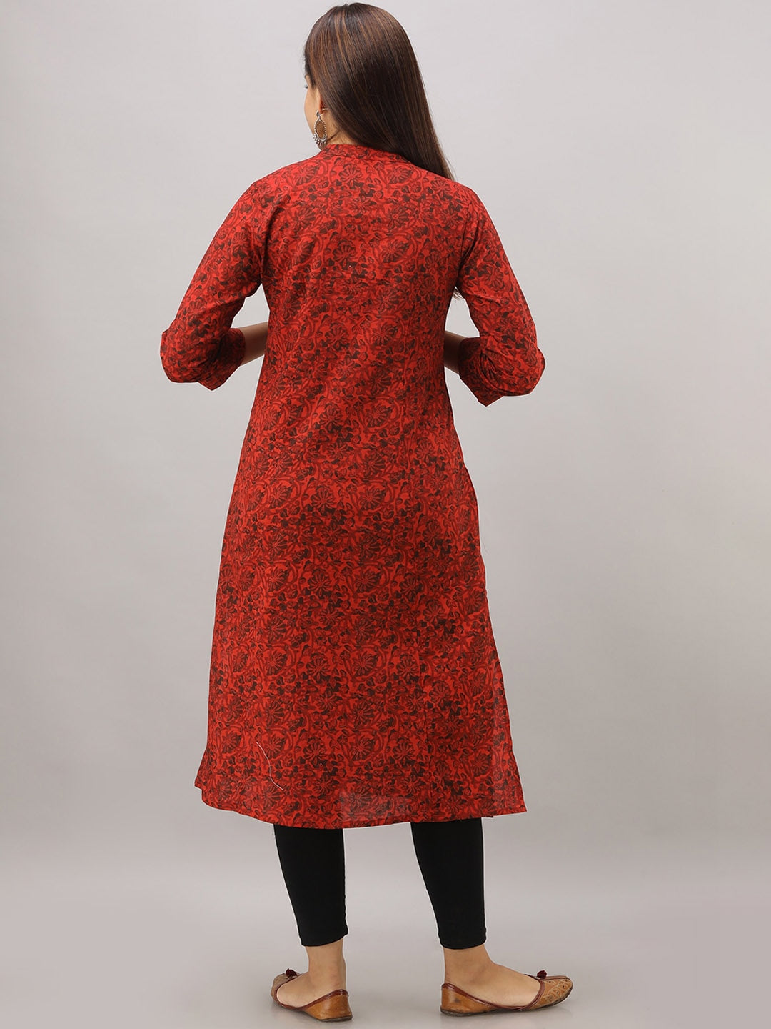 HERE&NOW Maroon Mandarin Collar Floral Straight A-Line Kurta | Grocsy