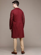 House of Pataudi Ethnic Motifs Embroidered Pure Cotton Sequinned Jashn Kurta | Grocsy