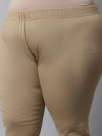 TAG 7 Women Plus size Beige Solid Leggings | Grocsy