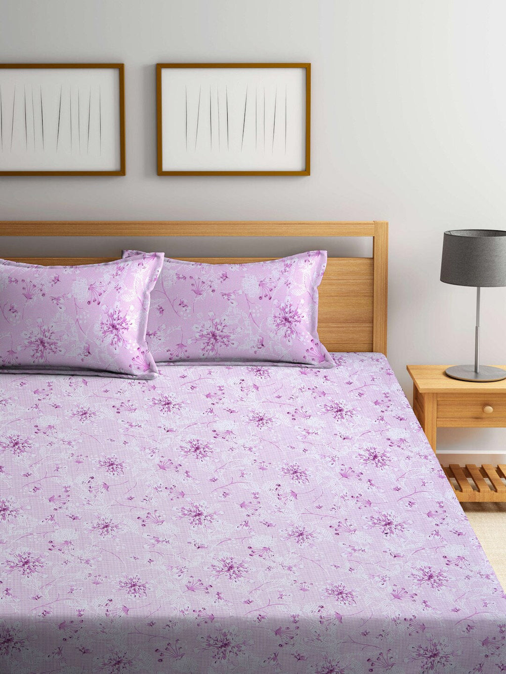 BOMBAY DYEING Pink Floral Cotton 120 TC King Bedsheet with 2 Pillow Covers | Grocsy