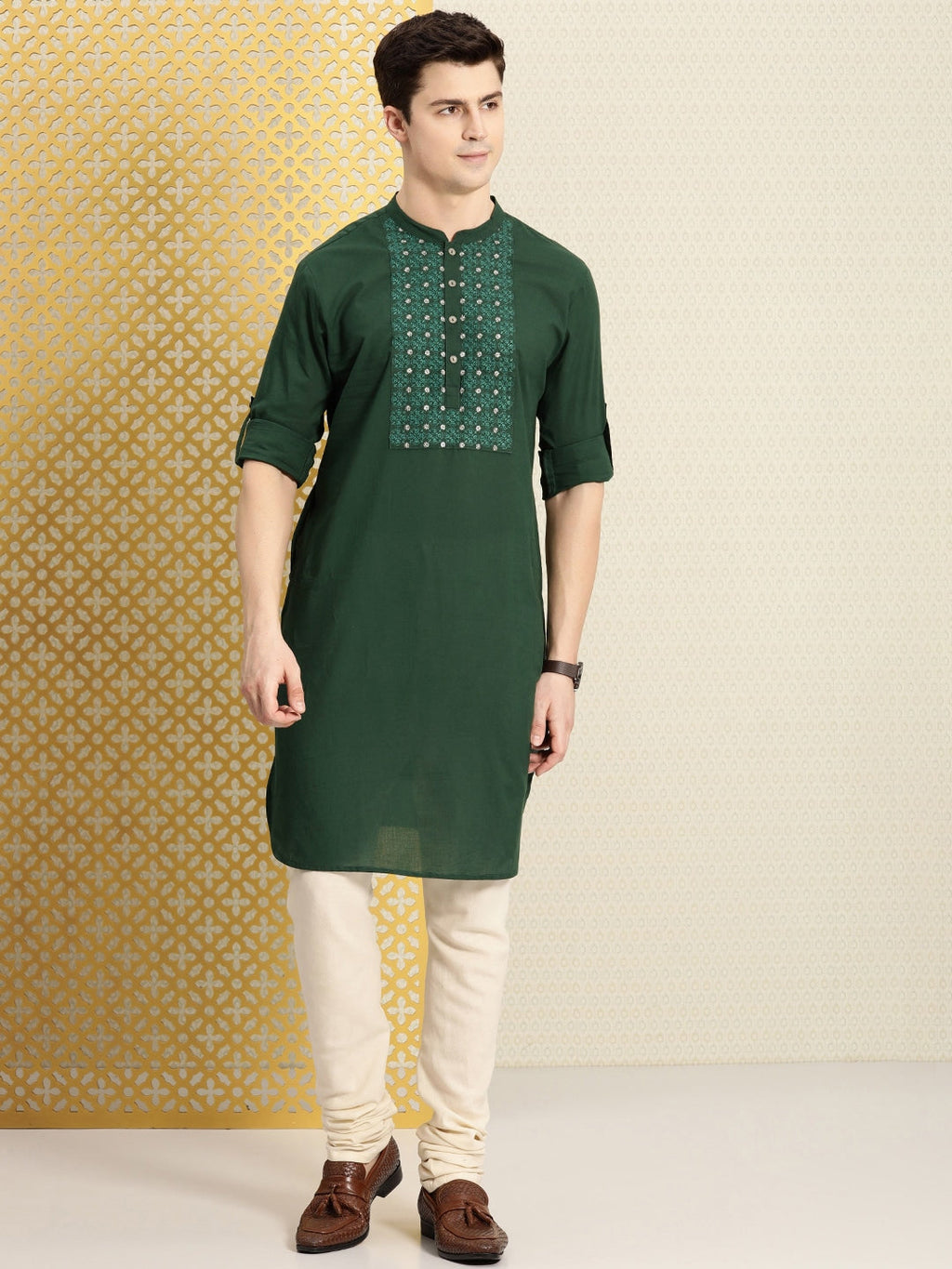 House of Pataudi Men Pure Cotton Ethnic Motifs Embroidered Jashn Kurta | Grocsy