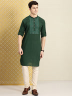 House of Pataudi Men Pure Cotton Ethnic Motifs Embroidered Jashn Kurta | Grocsy