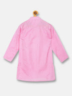 Sethukrishna Boys Pink & White Solid Shirt with Veshti Set | Grocsy