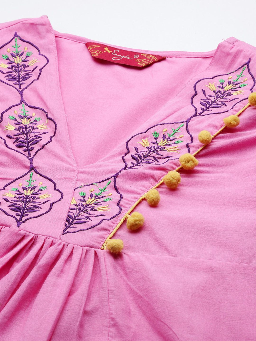 Sangria Ethnic Motifs Printed Embroidered Pure Cotton Kurta with Palazzos | Grocsy
