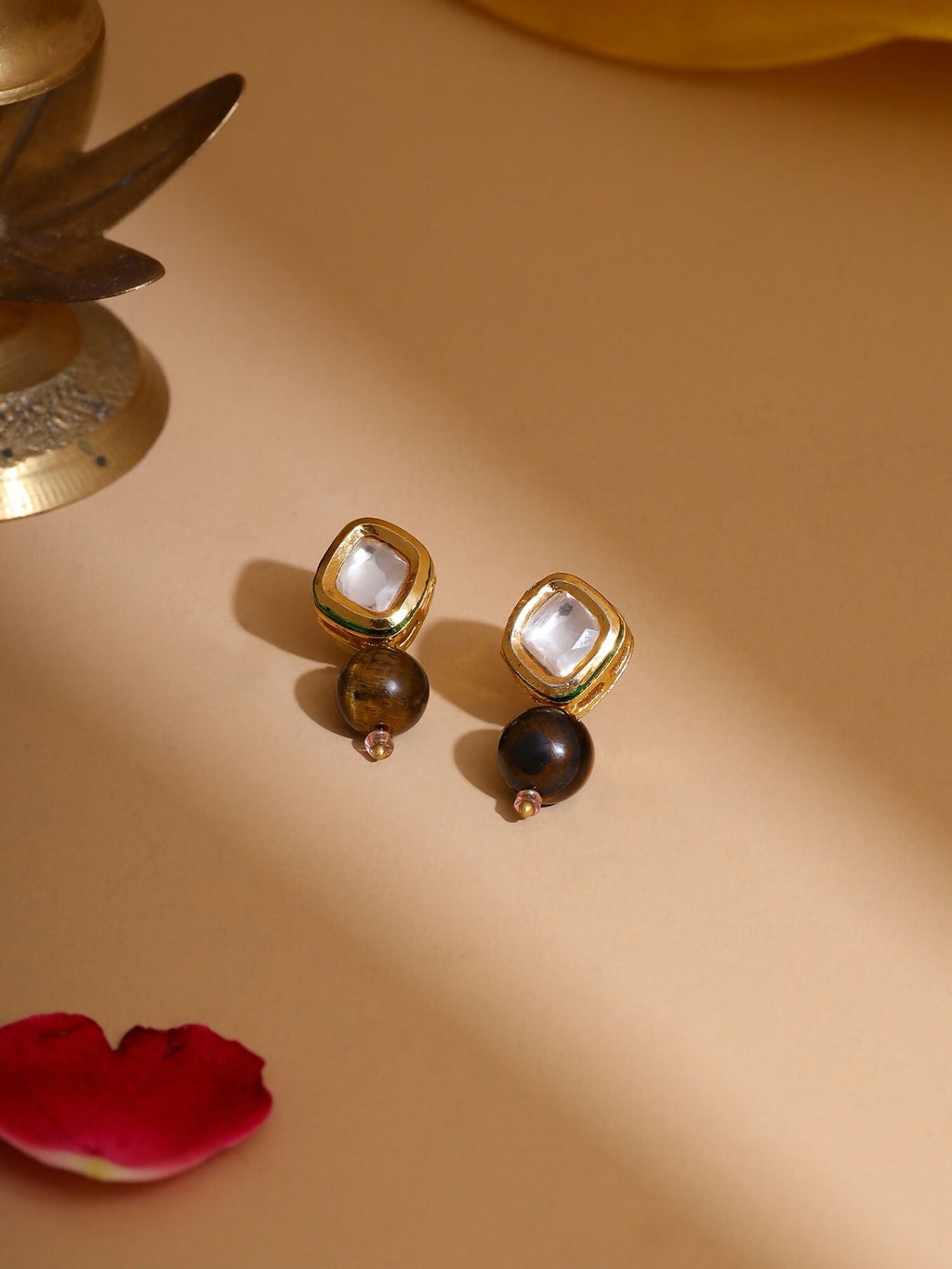 Ruby Raang Brown Tiger Eye Stone Kundan Studs | Grocsy