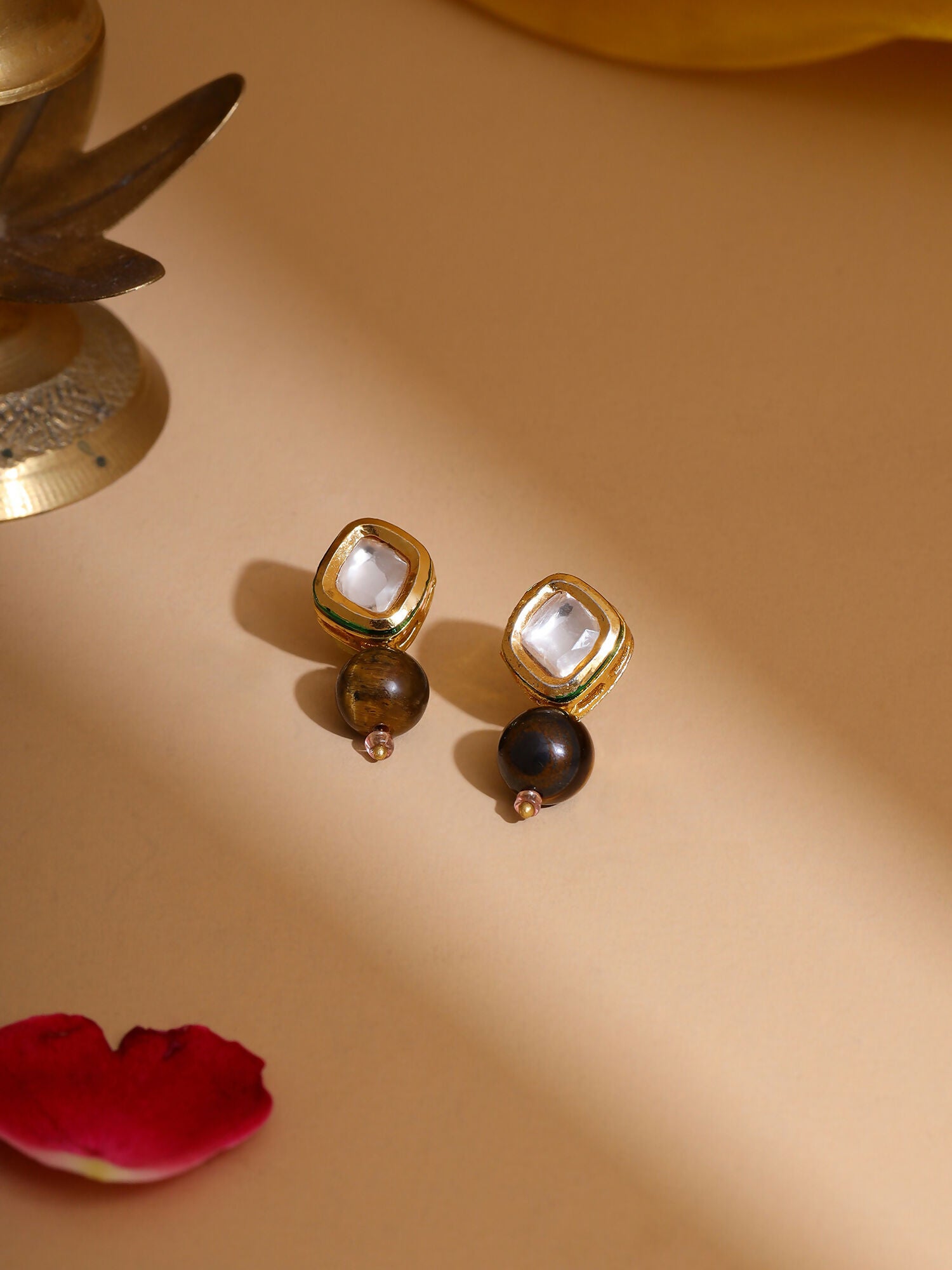 Ruby Raang Brown Tiger Eye Stone Kundan Studs | Grocsy