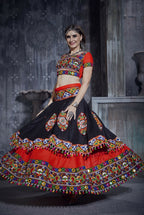 AI Fashion Black-Red Art Silk Designer Navratri Lehenga Choli Collection | Grocsy